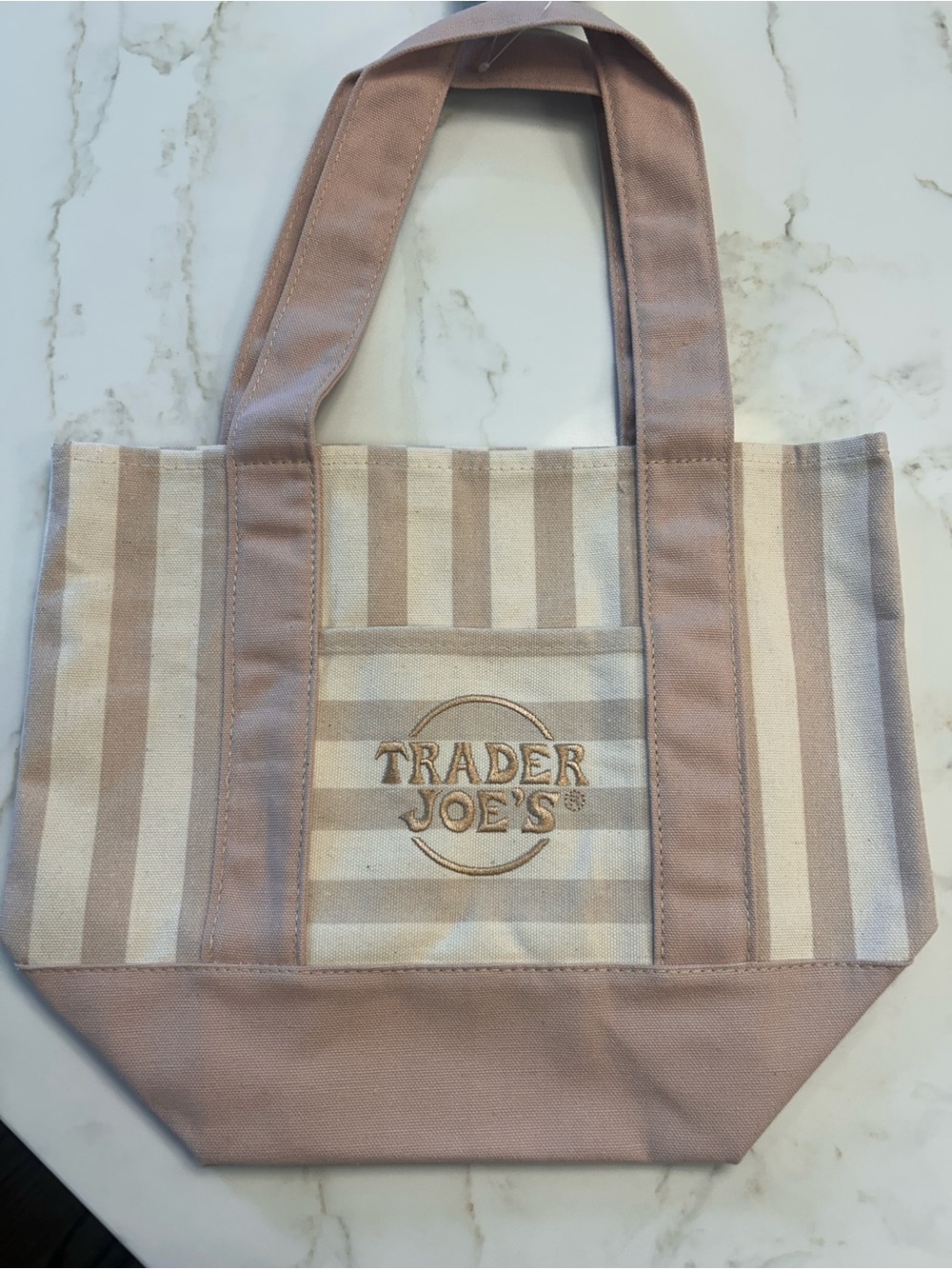 Trader Joe's Beige & Cream Striped Canvas Tote